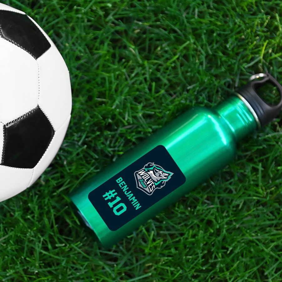 custom water bottle stickers with name, team & number for youth sports