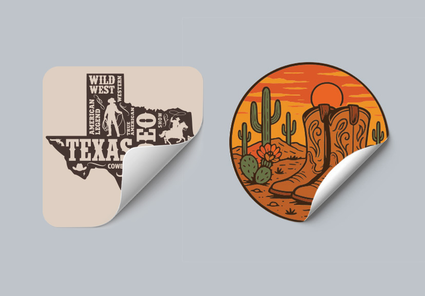 Square and circle die-cut stickers peel