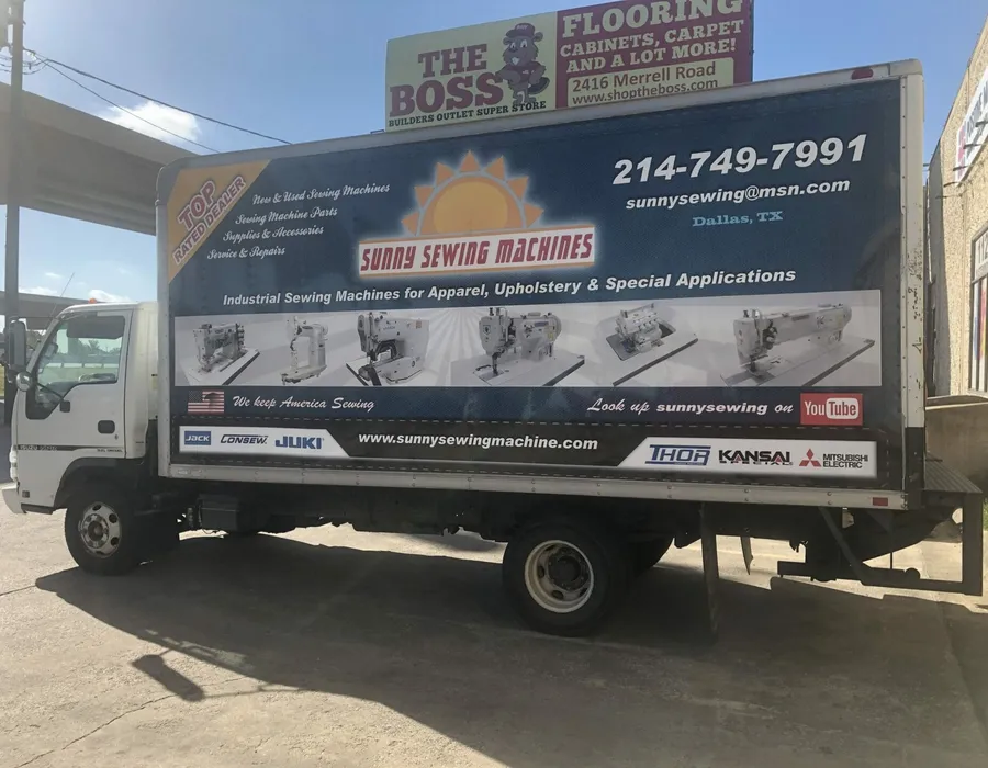 Sunny Sewing Machines box truck wrap in Dallas Texas