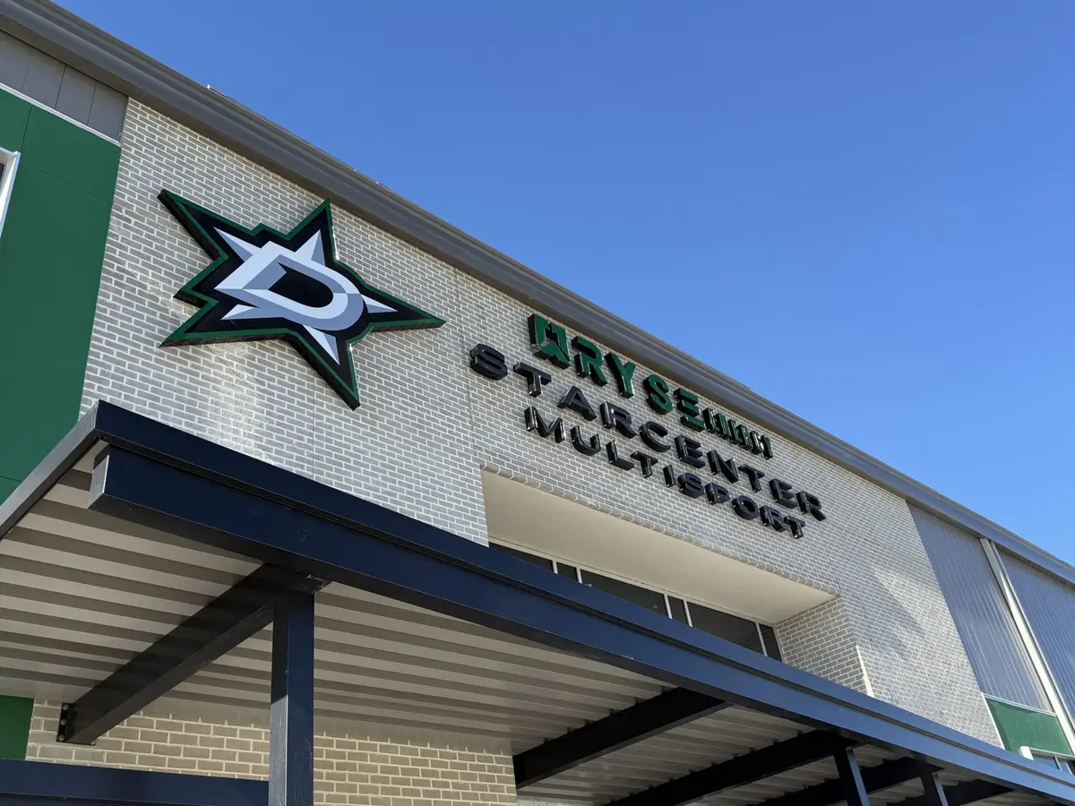 Dallas Stars StarCenter Multisport channel letter sign shown in daylight in Farmers Branch Dallas