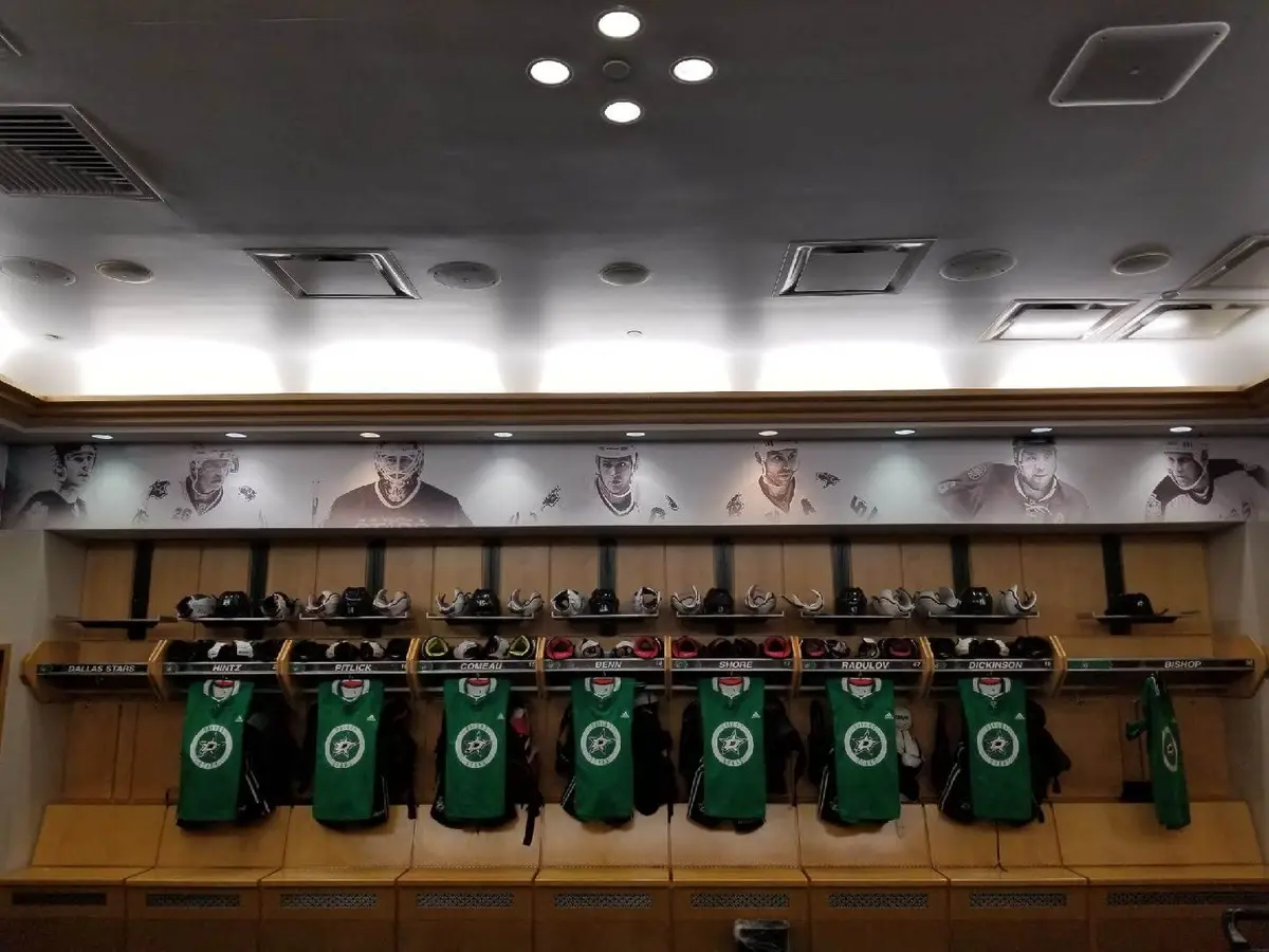 Dallas Stars locker room player wall graphics printed and installed in Dallas