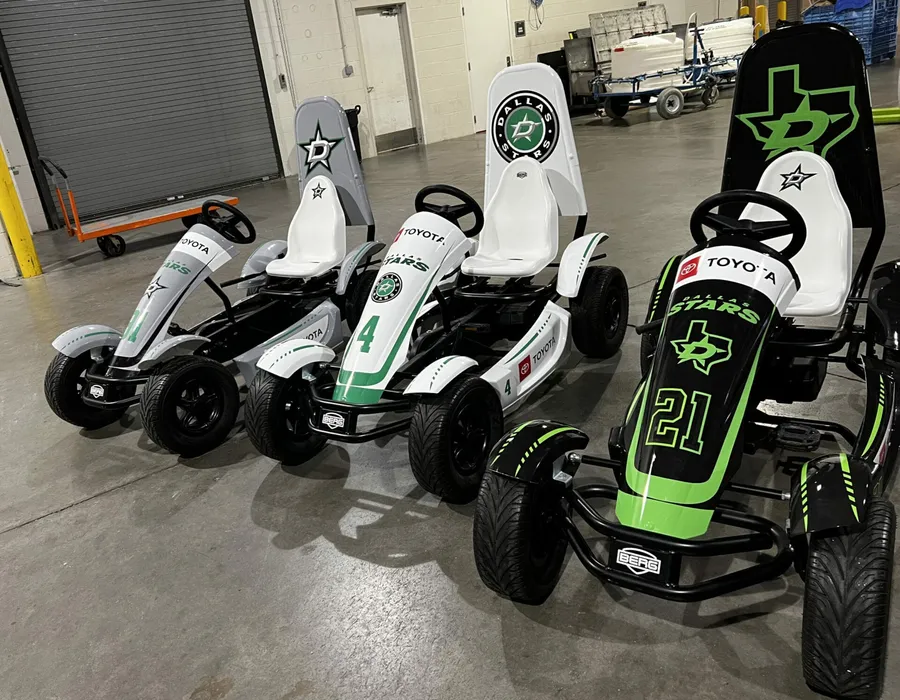 Dallas Stars branded pedal karts wrapped by Positive Marketing USA