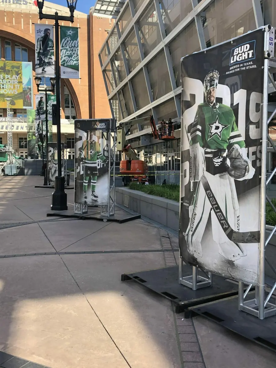 Bud Light Dallas Stars playoff truss banners printed for arena entrance event