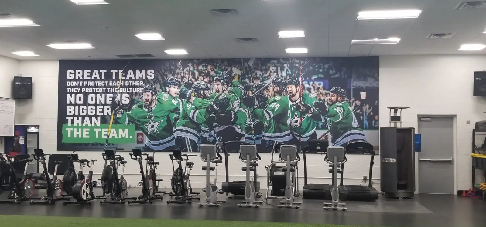 Dallas Stars fabric wall mural soft signage in a training gym