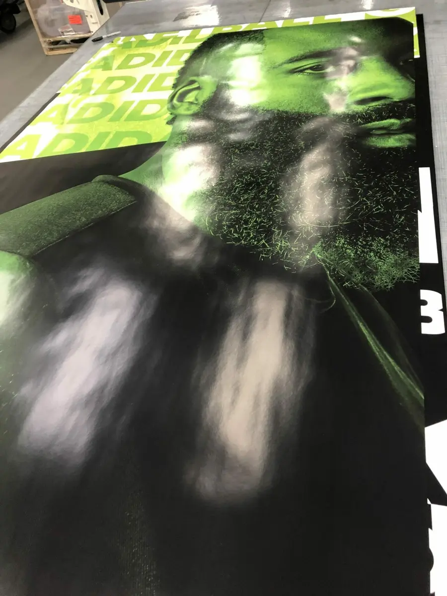 Adidas large format graphic during print production quality control in Dallas