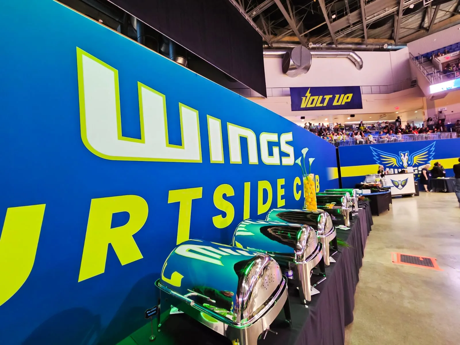 Large SEG wall graphics installed at the Dallas Wings arena courtside club