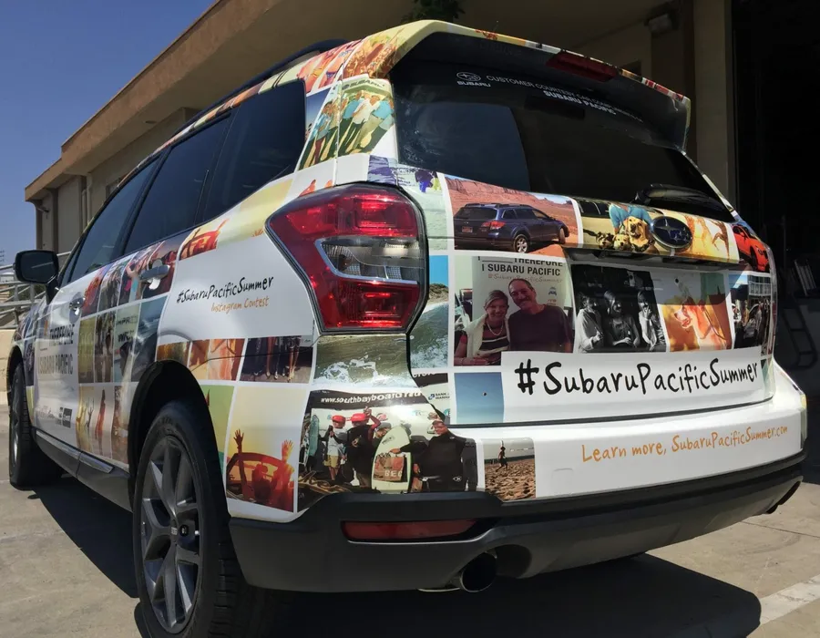Subaru Pacific photo collage full car wrap for a social campaign