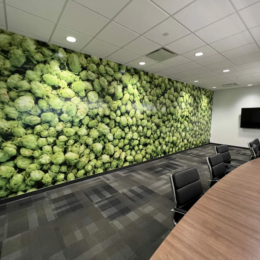 Teamwork word-cloud wall decal installed in a Dallas office