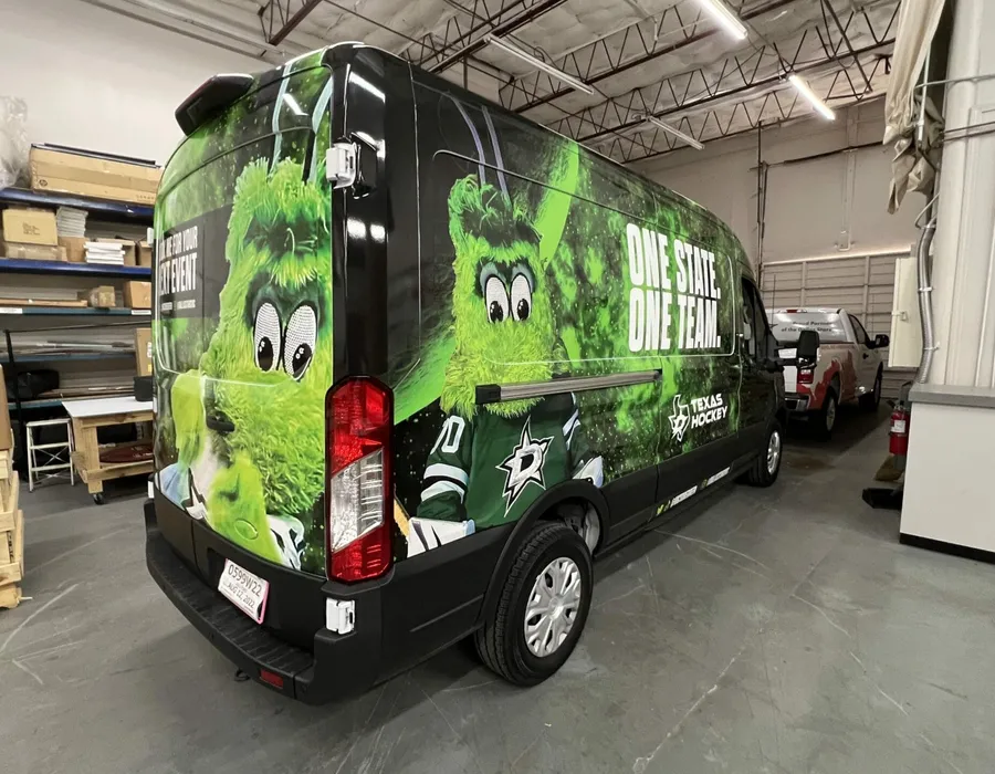 Texas Hockey mascot van wrap for the Dallas Stars printed in Dallas
